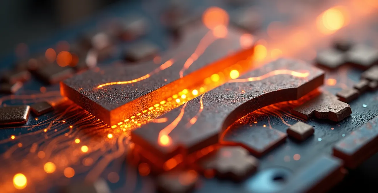 Dettaglio macro di piani di rame stratificati che riducono l'impedenza parassita